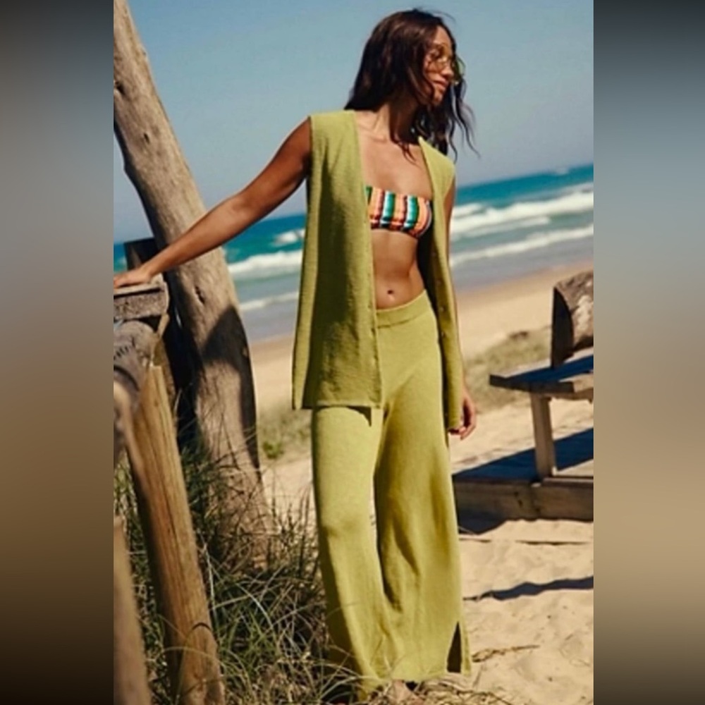 Free People FP Beach Stockton Sweater Vest & Pants Set in green NWOT